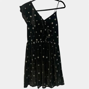 Aqua Black Velvet Star Ruffle Accent Asymmetrical  Dress Size Large NWT
